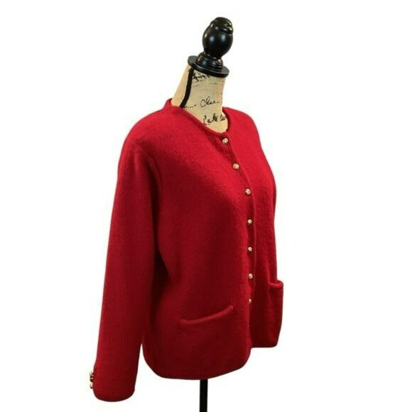 Vintage Red Cardigan Sweater With Gold Buttons & Pockets - Picture 4 of 12
